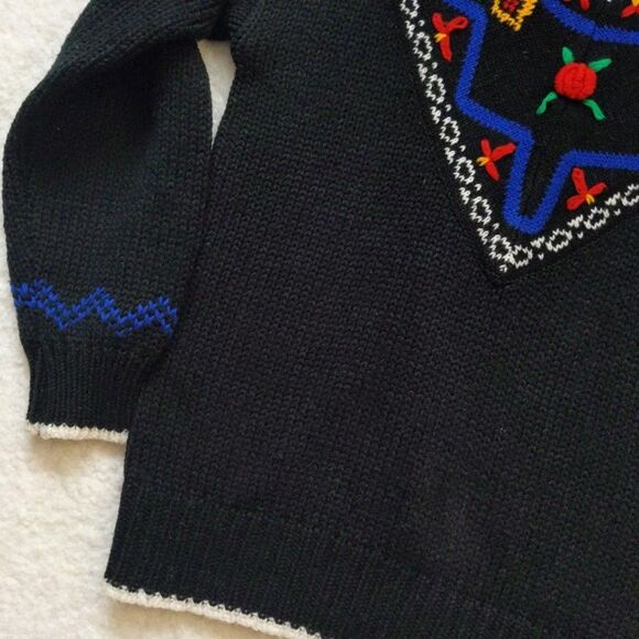 Vintage 1980s Design Zone Knit Sweater Roses Floral Mock Neck Black Size Small - Picture 5 of 7